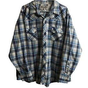 Wrangler Wrancher Plaid Pearl Snap Button Down Long Sleeve Shirt Size 2XL